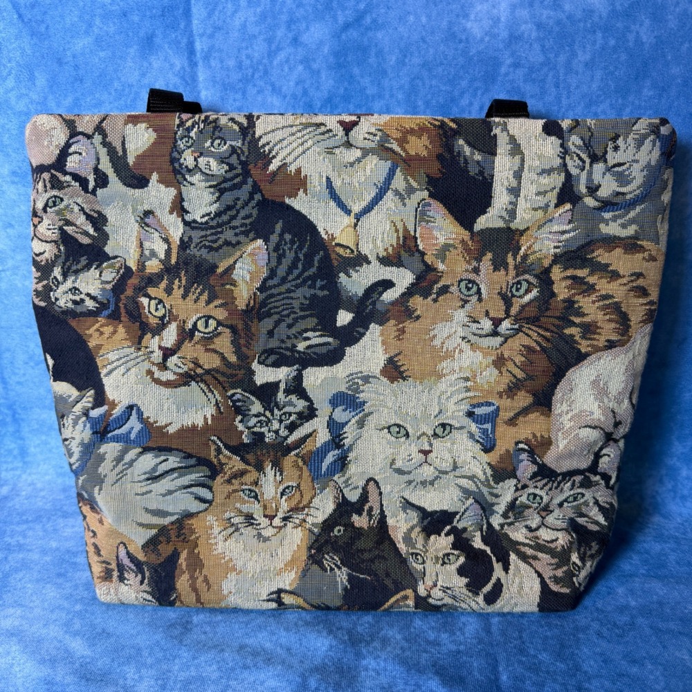 Danny K Beverly Hills Cat Tapestry Tote Bag Woven Animal Print Shoulder Bag